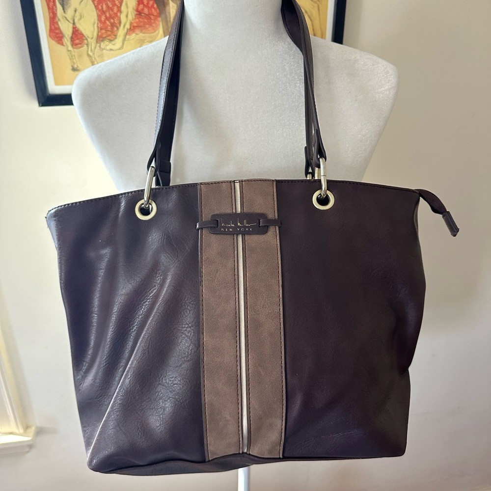 Nicole Miller brown bag tote faux leather shoulder bag